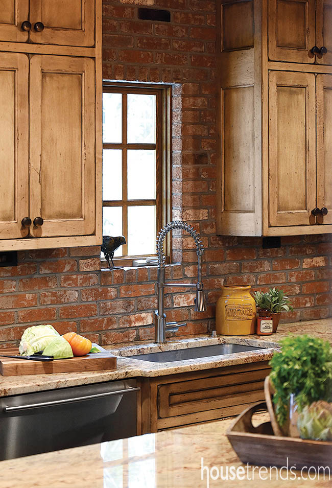 Sanded bricks create an unusual backsplash