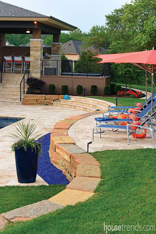 Hot tub tucked into a back yard