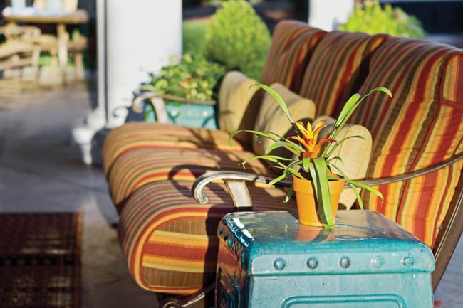 Outdoor chairs create a comfy gathering space