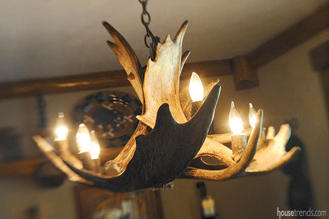 Unique light fixtures add a rustic touch