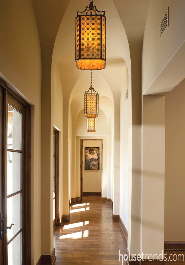 Pendant lights brighten up a hallway