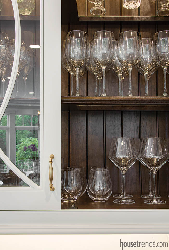 Beadboard adds personality to a bar cabinet