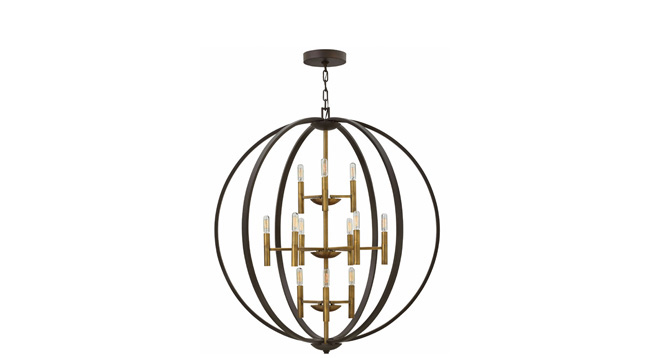 Chandelier boasts a two tone finish