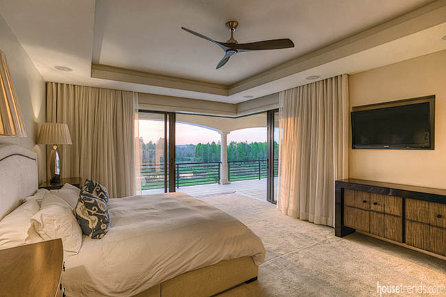 Sliding glass doors dazzle in a master bedroom design