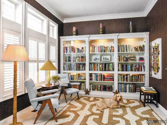 Dark brown wallpaper in a reading room`