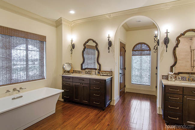 Rectangular soaking tub reigns in a master bath