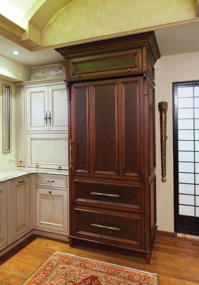 Sub zero refrigerator blends in with the cabinetry