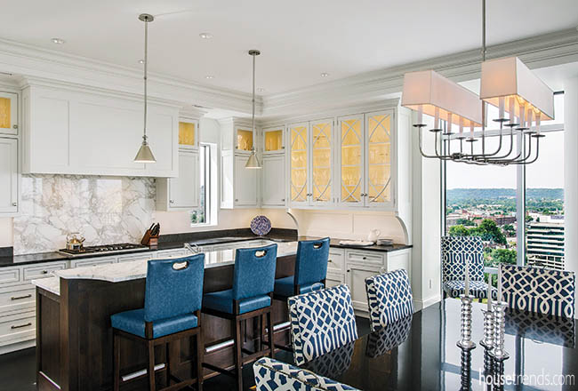 Glass-front cabinets show off crystal collection