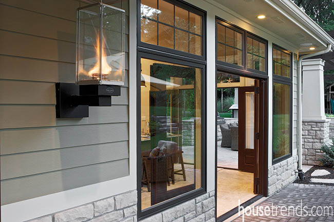 Unique exterior light fixtures make a deck stand out