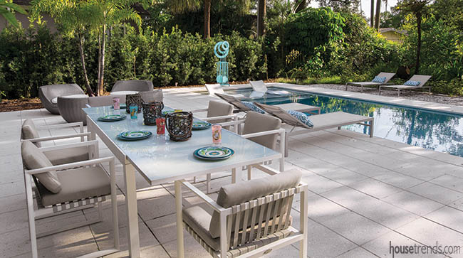 Seating options surround a saltwater pool