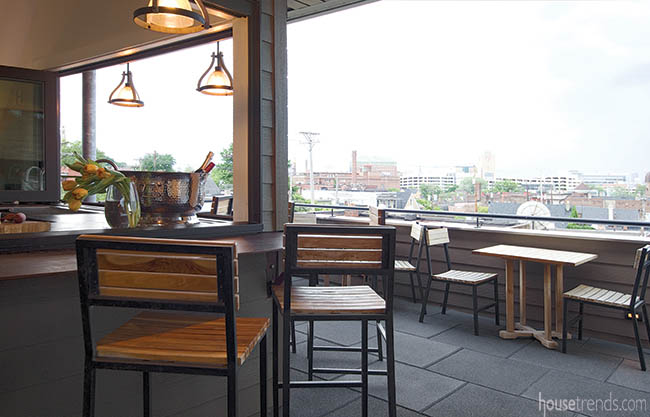Bar stools offer seating for a crowd
