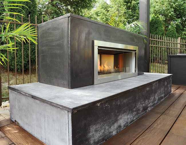 Outdoor fireplace keeps entertaining easy
