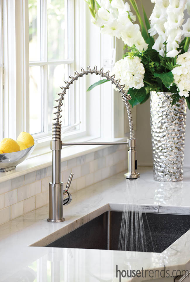 Tile backsplash complements an updated kitchen