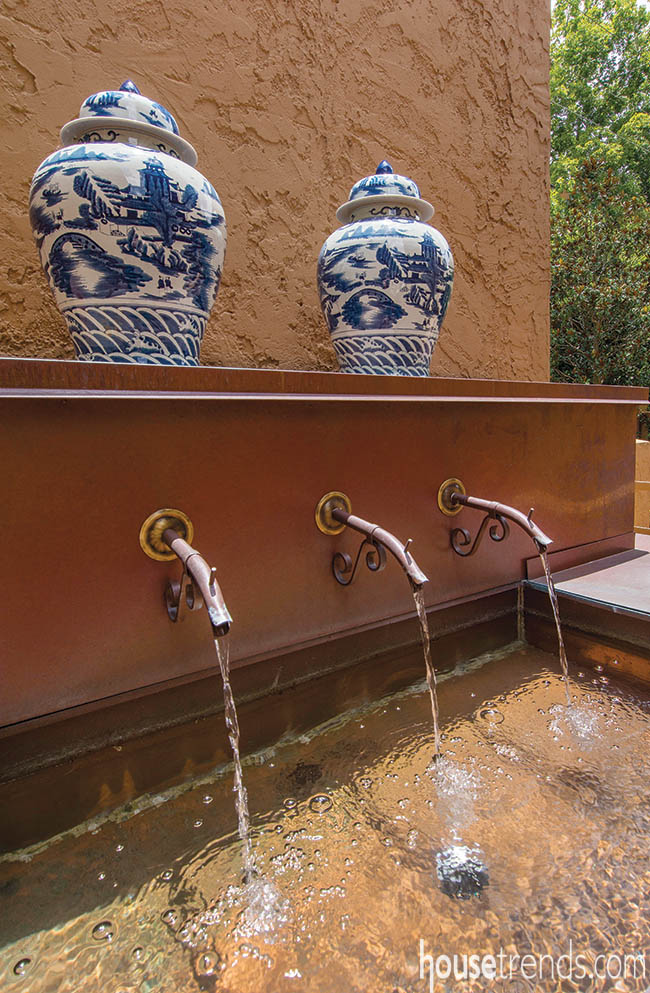 Water feature adds soothing sounds to a courtyard