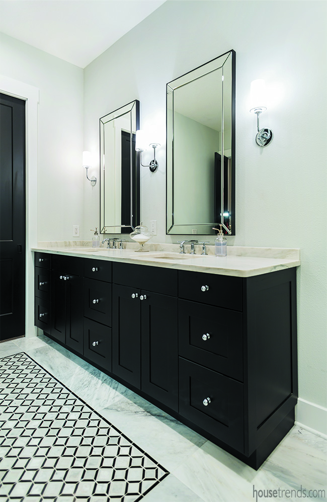 Black vanity in a master bathroom