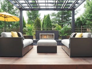 Outdoor kitchen complements a contemporary sitting area