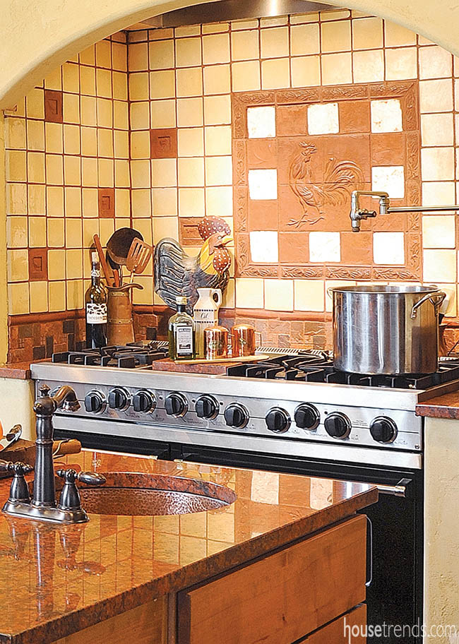 Backsplash complements a country kitchen