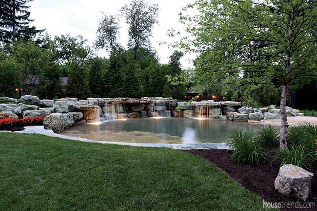 Natural stones form to create a waterfall