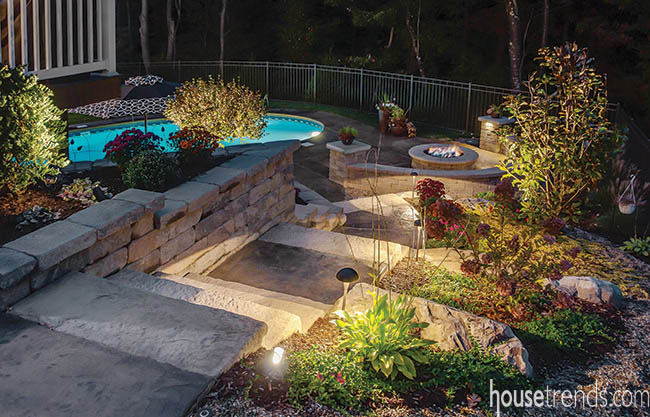 Landscape lighting casts a dramatic-and helpful-glow