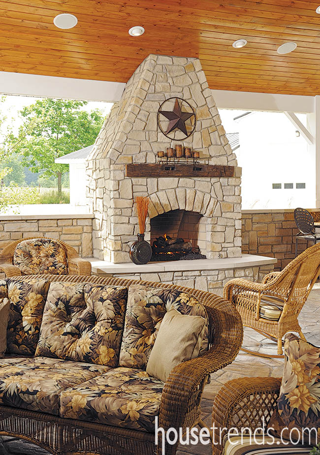 Fireplaces warm up outdoor patio ideas