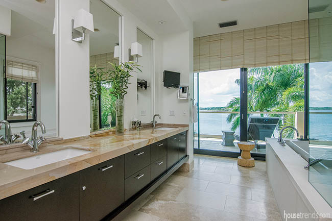 Inset mirrors top a double vanity