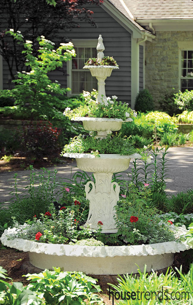 Outdoor water fountain gets a colorful twist