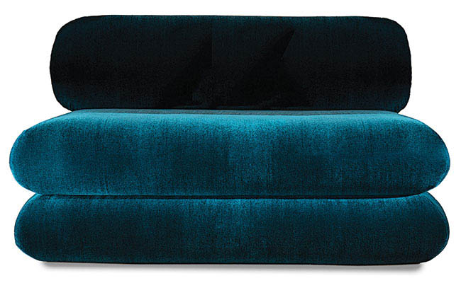 Colorful banquette adds excitement to a room