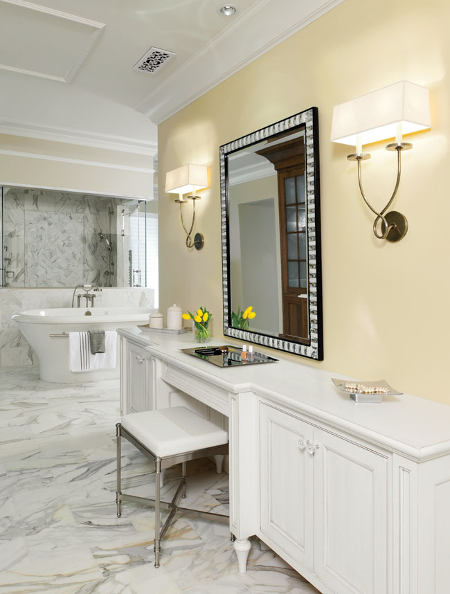 Vanity stool gives an elegant, homey touch to this bathroom