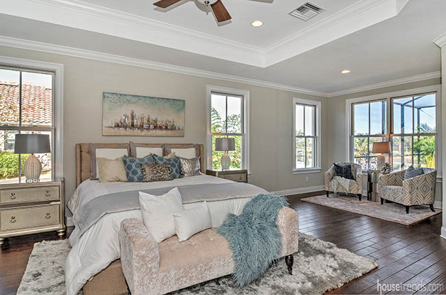 Windows lighten up a master bedroom retreat