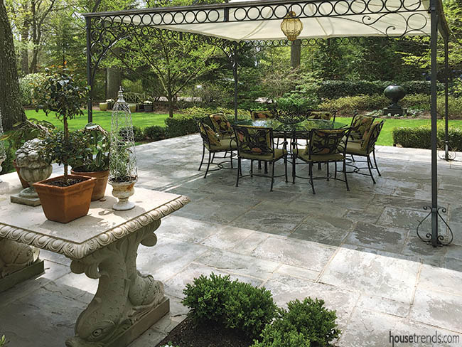 Elegant pergola tops a bluestone patio