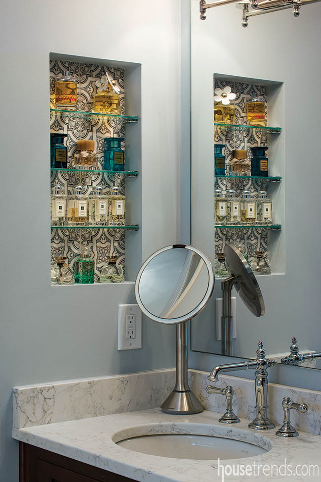 Store perfumes in a wall niche