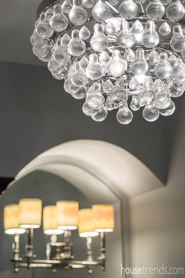 Chandelier dresses up a master bathroom