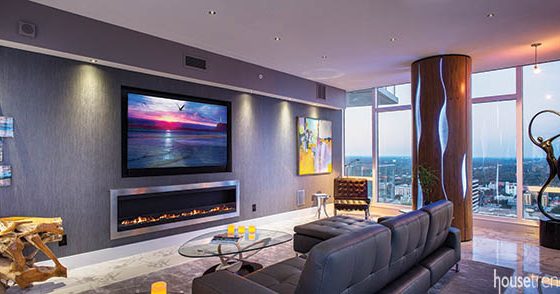 Linear fireplace stuns in a living room