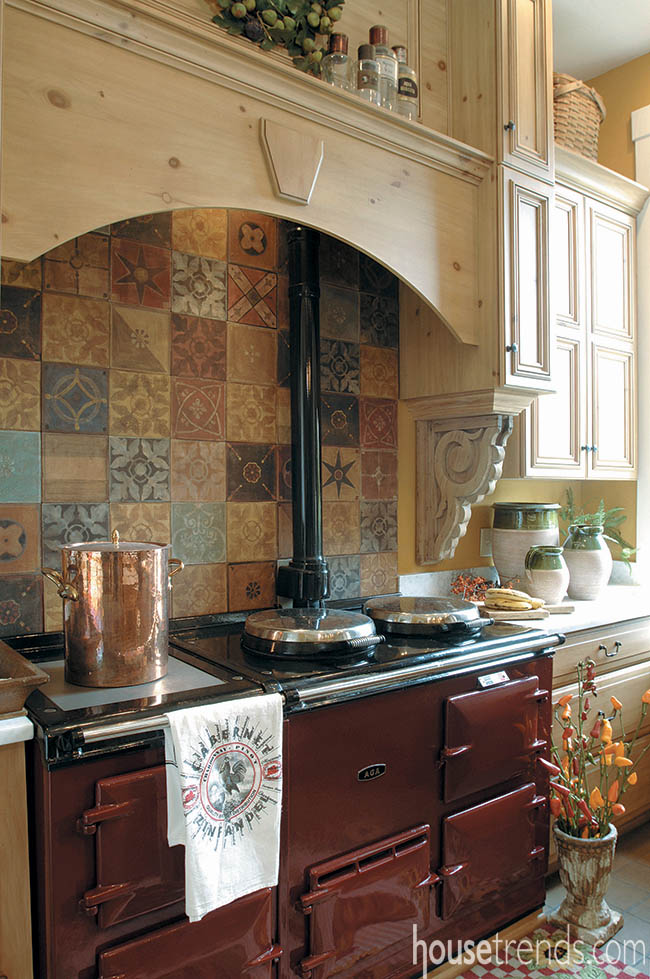 Cement tiles make up a unique kitchen backsplash