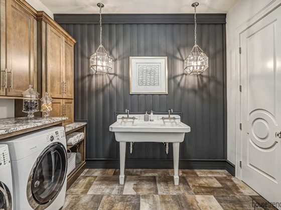 Pendant lights add personality to a laundry room