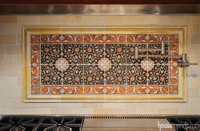 Mosaic backsplash adds a pop of color