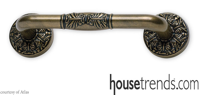 Bathroom hardware creates an antique vibe