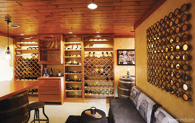 Mirrors add a sparkle to a wine room