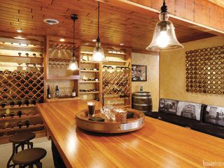 Lights spark conversations in a basement bar