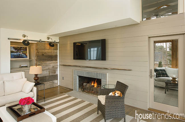 Fireplace wall reflects a specific style