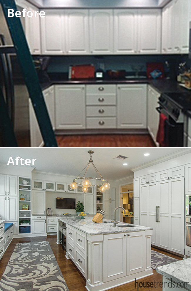 Custom cabinet panels hide kitchen appliances