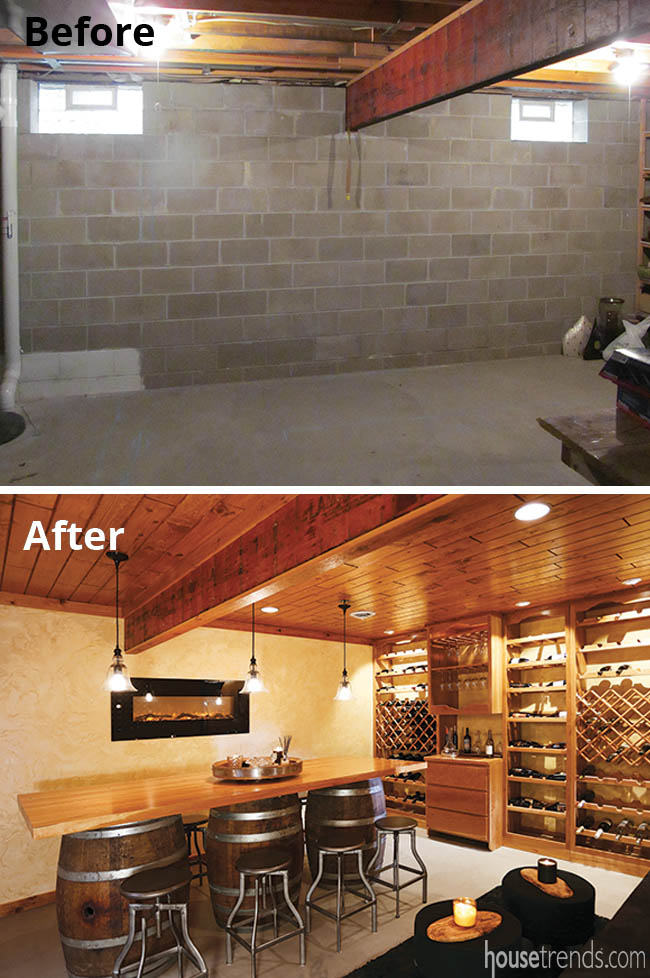 Remodelers transform their basement into a wine room