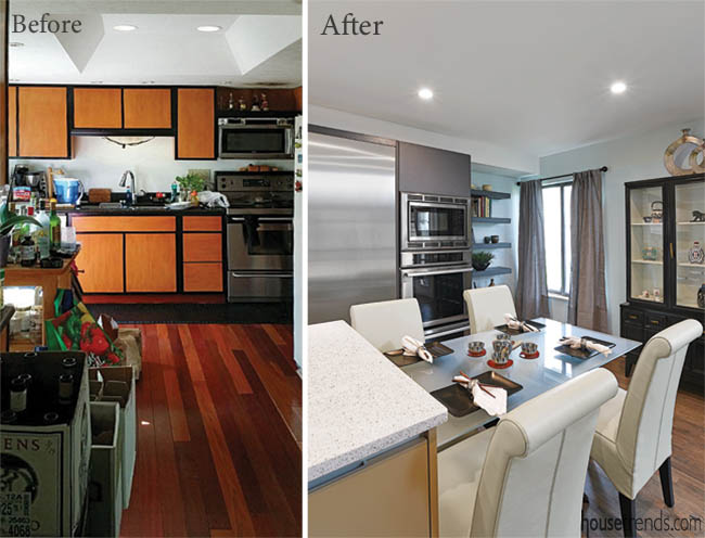 Glass table adds casual eating option to a kitchen