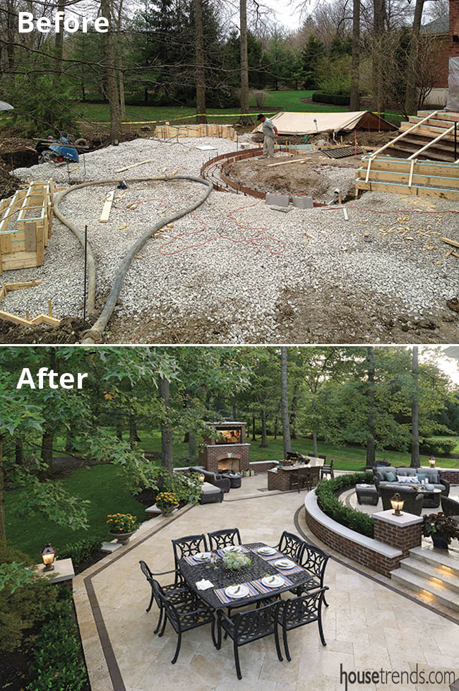 Before and after photo shows the incredible transformation of a patio design