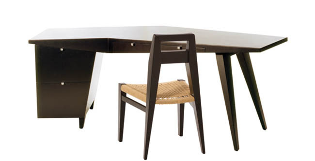 Sleek desk offers ample storage for a home office