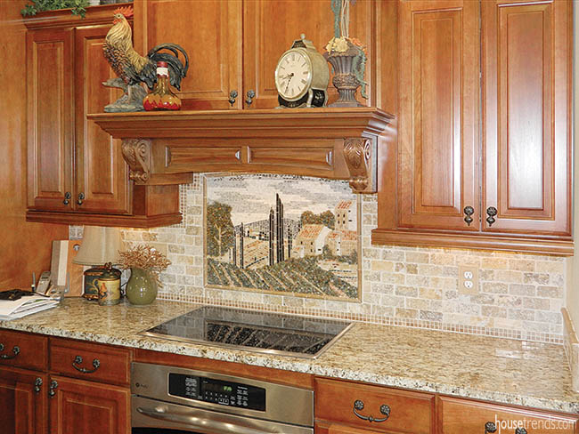 Backsplash brings the Italian countryside to this kitchen