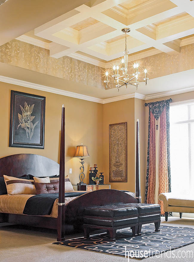 Tray ceiling steals the show in a bedroom