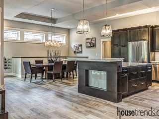 Kitchen island mimics a backsplash