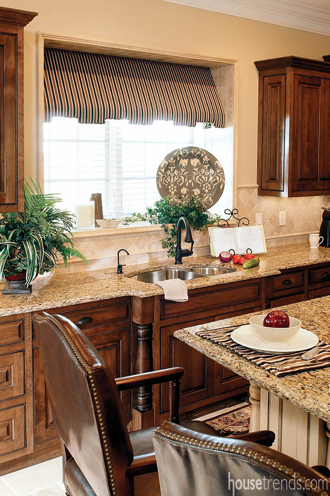 Warm colors create a cozy kitchen design