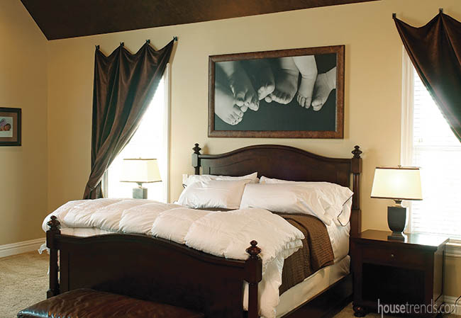 Unique family photo in a master bedroom